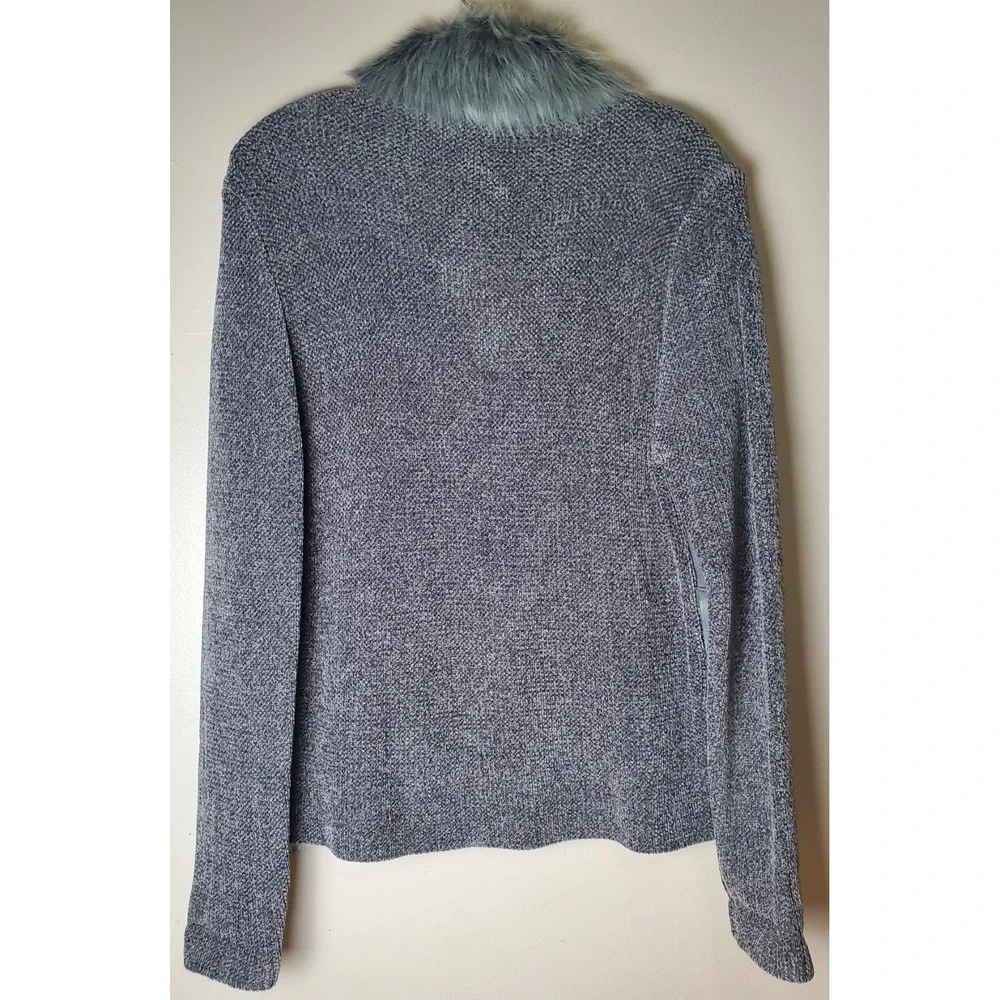 Vintage Lisa Gray‎ Sweater Jacket Faux Fur Collar Silver Turn Lock Buttons Large